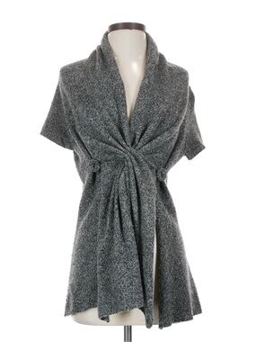 Anthropologie Knitted and Knotted Grey Shawl-Collar Poncho